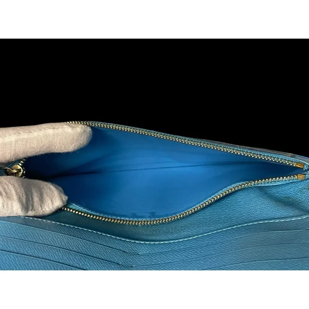 Rare Authentic Louis Vuitton Sky Blue Brown Monogram Insolite Luxury Wallet COA